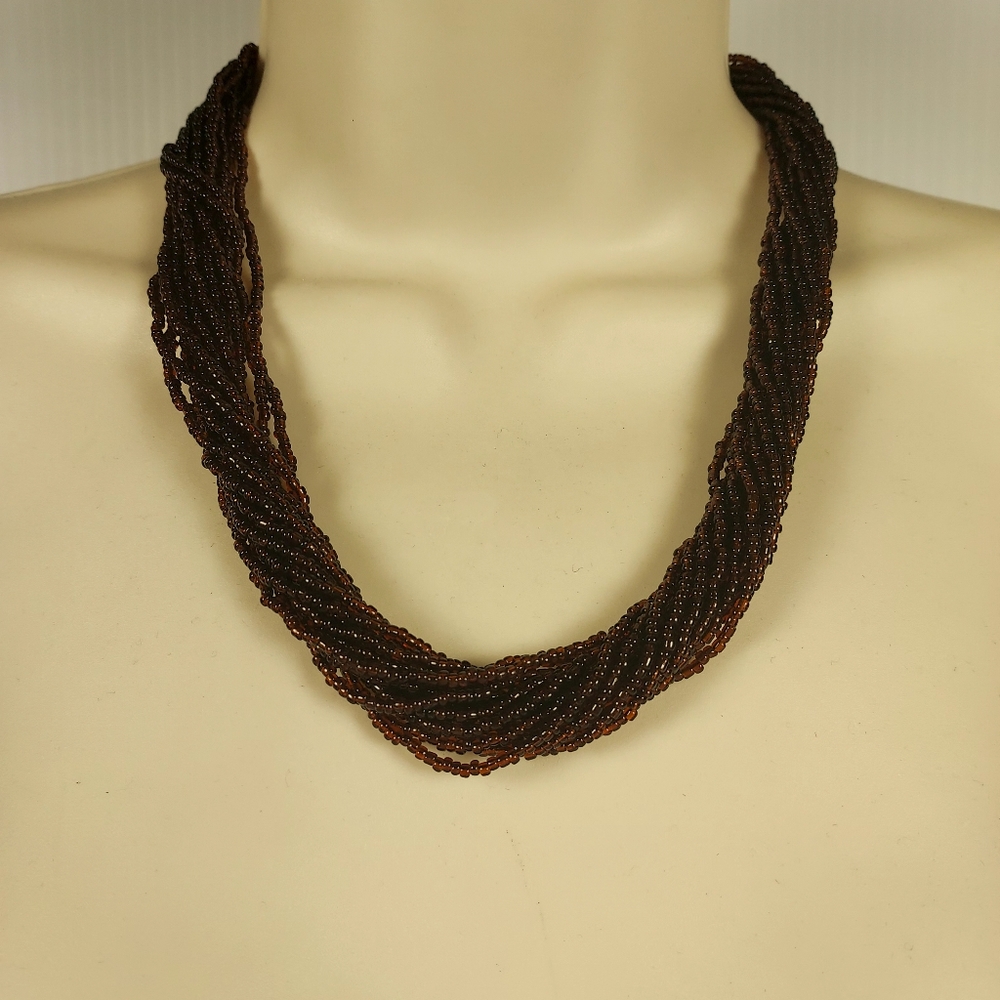 Multi Strand Seedbeaded Brown Chocolate Necklace